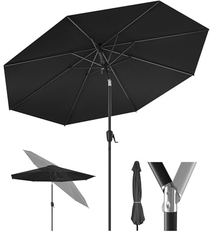 HOMEDEMO Aluminum Sonnenschirm Gartenschirm mit Kurbel, Terrassenschirm Marktschirm, Tischschirm mit 8 Rippen, Rund Schutz 50+ Sonnenschutzschirm, Patio Umbrella