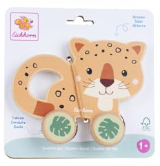 Eichhorn Baby Schiebetier Jaguar - Nachzieh- und Schiebespielzeug mit Griffloch, fördert Motorik und Bewegung, aus FSC zertifiziertem Schima- und Sperrholz mit Silikonrädern, 10 cm, ab 1 Jahr