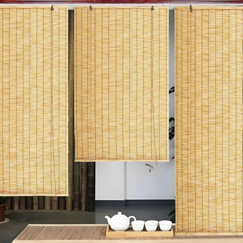 PaGuvFng Outdoor Roller Reed Blinds Porch Bamboo Shades 40 60 80 100 120 140 160 170 cm Natural Bamboo Roller Blind Roman Roller Blinds for Pergola,Indoor,Garden