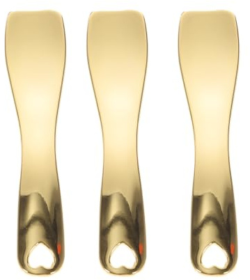 Baluue 3pcs Zinc Alloy Eye Cream Spatulas, Metal Cosmetic Scoop for Skincare Jar Cream Applicator and Mini Facial Massage Tool, 2.36-Inch Small Anti-Contamination Makeup Spoon Set, Gold