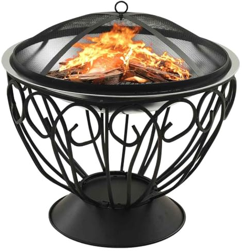 Ziaphsol Brasero y barbacoa 2 en 1 con atizador, acero inoxidable, 59 x 59 x 60 cm, para jardín, terraza, balcón, con protección contra chispas, para asar y calentar por la noche