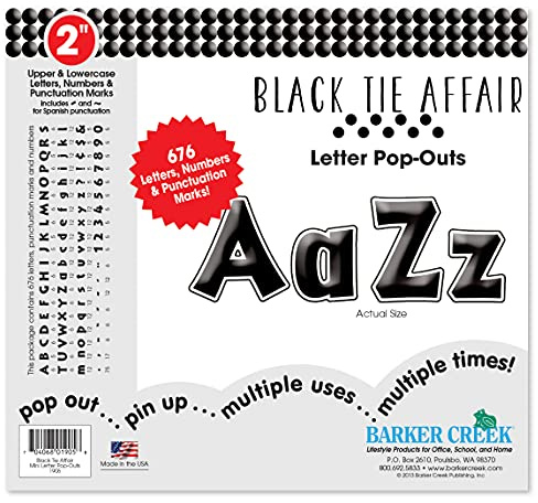 Barker Creek Letter Pop-Outs, 2 Black Tie Affair, Multicolor Designer Letters for Bulletin Boards, Breakrooms, Reception Areas, Signs, Displays, and More! 2, 676 Characters per Set (1905)