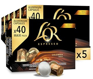 L'OR Espresso Cápsulas de Café Colombia | 200 Cápsulas Compatibles Nespresso - Amazon Exclusive | Intensidad 8, Compatible con máquinas Nespresso