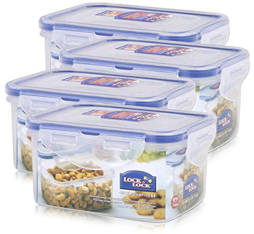 4 X Lock & Lock Stackable Airtight Container Rectangular 470ml - HPL807 by Lock & Lock
