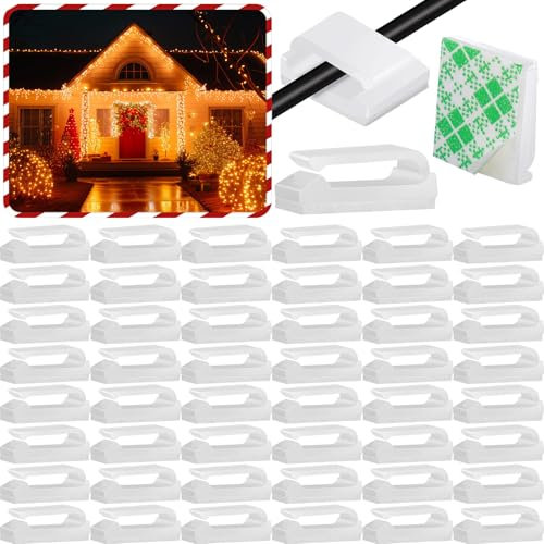 Hicarer 100 Pcs Adhesive Cable Clips Hooks for Outdoor String Lights Clips Wire Clips Cable Management Wire Cord Holder for Hanging Christmas Light Wall Desk Car Home Office (White, Small)
