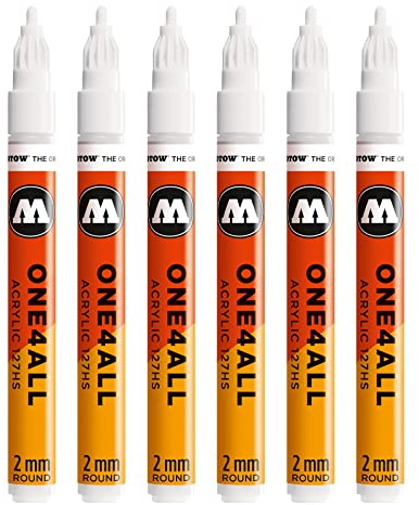 Molotow One4All 127HS akrylmärkpenna (2,0 mm linjetjocklek, hög täckning och permanent, UV-beständig, för nästan alla ytor) 6 stycken färg 160 signalvit