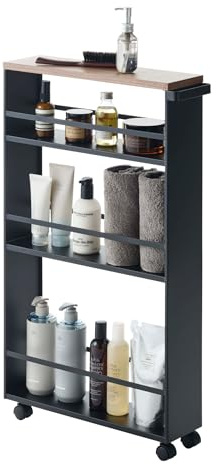 YAMAZAKI home Tower Rolling Slim Storage Cart With Handle Black