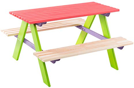 AZZAP Kindersitzgarnitur Kinder sitzgruppe Tisch Bank Kindermöbel Garten Holz Picknicktisch Rosen/Himbeeren