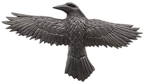 Windalf Holzbild Schwarzer Rabe Munin 45 cm Links schauend Handarbeit aus Holz