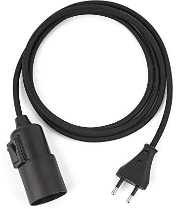 1.8m Plug-In Lampe SCHWARZ, Textilkabel mit Lampenfassung aus Thermoplast (Glattmantel) mit Schalter und Eurostecker