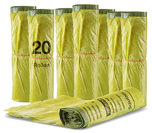 BigDean 260 Gelbe Säcke 90 Liter 15my - 20 Rollen a 130 Stück Gelber Sack | ca. 60x87 cm plus 5 cm Umschlag, Ideal für Mülltonnen, Mülleimer und Körbe, HDPE Gelb
