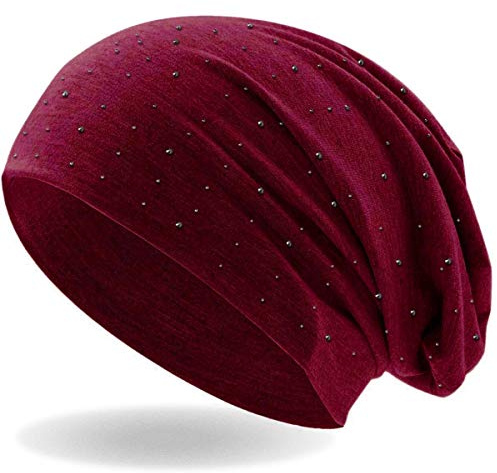 Hatstar Damen Beanie Mütze | mit edler Nieten Applikation | Mädchen Mütze | elastisches Slouch Long Beanie | leicht und weich