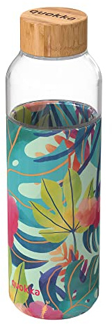 Quokka8412497400003Cristal Redondo Botella con Silicona Funda, 660 ml Capacidad, Tropical