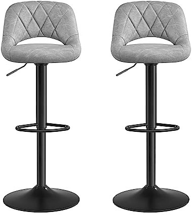 SONGMICS Barhocker, 2er Set Barstühle, Küchenstühle mit stabilem Metallgestell, Stühle mit Kunstlederbezug, Fußstütze, Sitzhöhe verstellbar, einfache Montage, Vintage, hellgrau LJB072G03