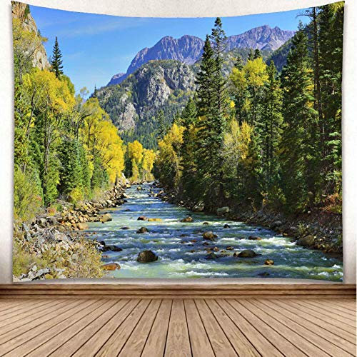 YISURE Tapisserie murale Forêt montagneuse Paysage nature Sapin vert 230x180 cm pour chambre à coucher, salon