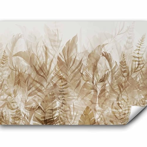 murando - Papier peint panoramique nature 250x175 cm - Revêtement mural décoration salon - Design moderne - Blanc beige vert - Paysage feuilles nature plantes scandiboho tendances b-A-0696-a-d