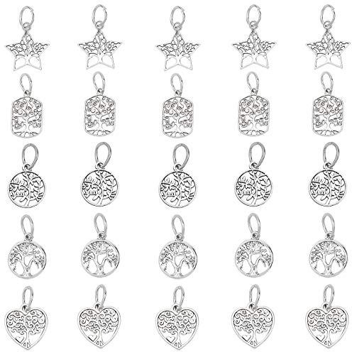 PH PandaHall 25pz 5 Stili Ciondoli Albero della Vita Argento per Bomboniere | Ciondoli Albero a Forma di Cuore Stella Tondo per Bomboniere Battesimo Matrimonio Confezione Regalo Gioielli Fai Da Te