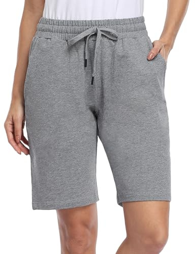 MOVE BEYOND Bermuda da Donna con 3 Tasche con Coulisse Pantaloncini Sportivi da Donna da Allenamento Salotto Yoga, Grigio, L
