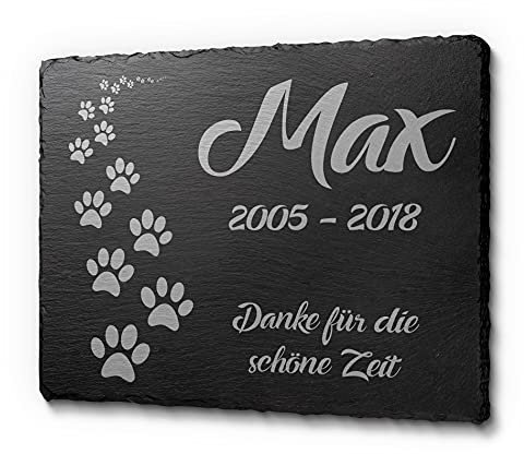 CHRISCK design ideal als Tiergrabstein für den Innen- & Außenbereich | Grabstein aus Schiefer mit Gravur | Gedenktafel mit personalisierter Gravur für Hunde, Katzen, Haustiere