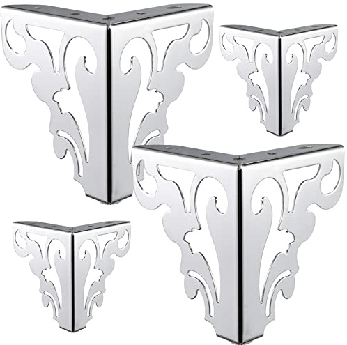 TCHOSUZ 6Inch Hollow Out Metal Furniture Legs,Set of 4 Chrome Triangle Feet | Sturdy Iron with anti-rust coating,Support 400lbs,Pre-drilled Holes & Screws for Fast DIY, Fits Cabinet Cupboard Table Couch