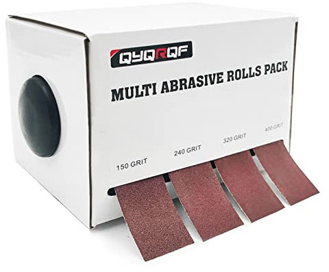 QYQRQF Schmirgeltuchrolle, 4 Körnungen Schleifpapier Rollen Sortiert mit Spender für Holzbearbeitung Automotive Metall Polieren, 150 240 320 400 Körnungen pro Rolle 6 Meter