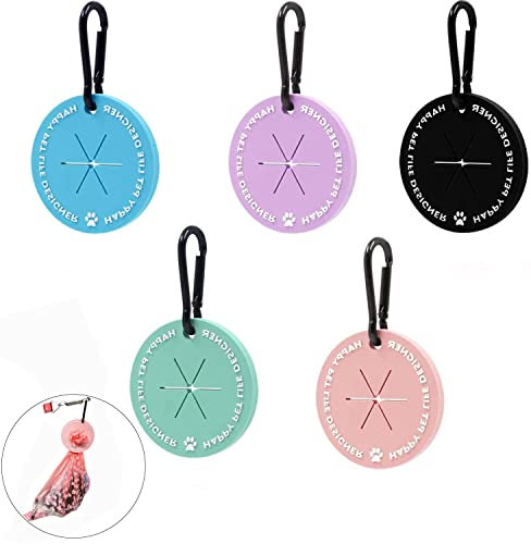 MEISO 5 Stücke Hundekotbeutelhalter, Kotbeutelhalter mit Karabiner-Clip, freihändiger Kotbeutelhalter für Leine, Haustierkotbeutelspender für Hundespaziergänge, Zubehör