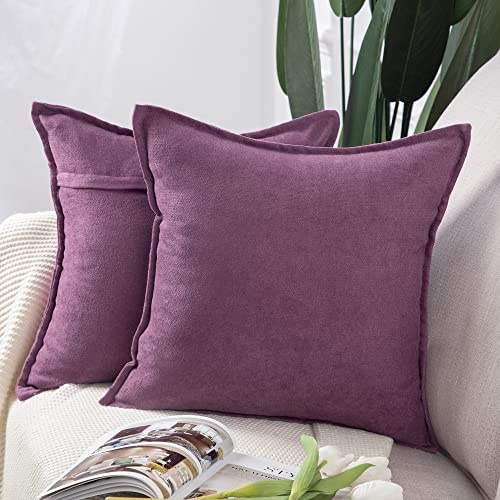 Madizz Set of 2 Short Chenille Throw Pillow Covers 20x20 Inch Purple Soft Decorative Cushion Cover for Sofa Bedroom Pillow Shell