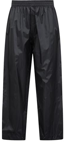 Mountain Warehouse Pakka Kids Waterproof Over Trousers - Taped Seams Rain Pants, Lightweight, Rip-Stop, Packaway Bag - for Spring Summer, Walking, Travelling Black Kids Size 11-12 Years