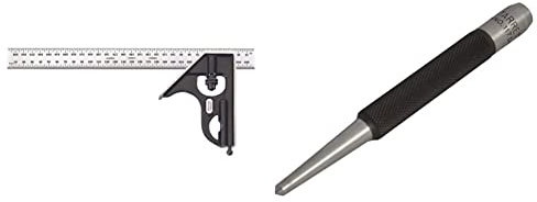 Starrett 11MH-300 Cast Iron Square Head With Regular Blade Combination Square, Black Wrinkle Finish, 300 mm Size & 117D Centre Punch with Round Shank