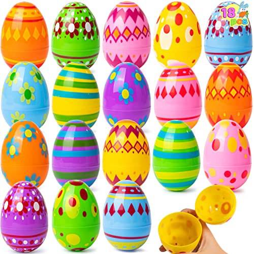 JOYIN 18pcs 3.15 uova di Pasqua stampate, uova di Pasqua vuote Riempone e colorate di plastica Bulk di plastica per caccia di Pasqua, favore della festa, riempimento per cesti