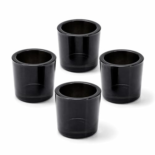 Värmeljusglas 6,5 x 6 cm av tjockväggigt glas set om 4 – runda värmeljushållare för värmeljus upp till 38 mm – ljusglas för små ljus och votivljus upp till Ø 4 cm – vindljus svart