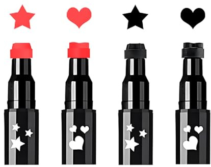 Stern & Herz Gesichtsstempel Set, 4 Stück Eyeliner mit Motivstempel | Rot und Schwarz, Star Heart Face Makeup Stamp