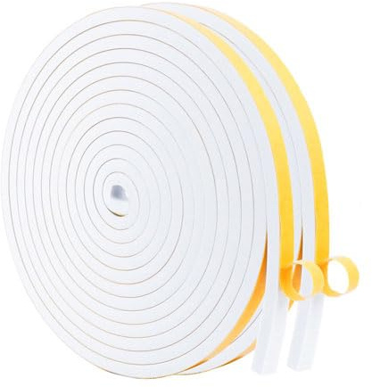 WochiTV Foam Tape Weather Stripping 10mm(W) x 6mm(T) White, Insulation Soundproofing Strips Tape Gasket Seal for Doors and Window Jamb, Sliding Door Frame, Total 8m (2 Rolls, 4M Long Each)