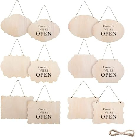 12 Stück Unfertiges Blanko Holzschild, Rechteckiges Hängendes Holzschild, Hängendes Holzschild mit Seil, Geeignet für Türschilder(Sechs Formen)