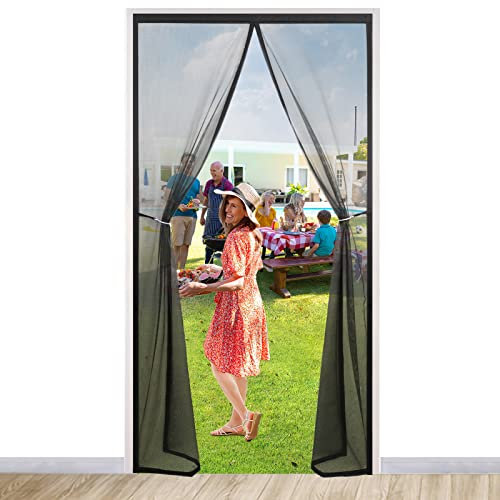 Magnet Fliegengitter Tür Balkontür 85x205cm, Fiberglas Insektenschutz Magnetvorhang Klettband Selbstklebend Moskitonetz Magnetischer Volle GrößE, für Außentüren Eingangstüren. - Schwarz