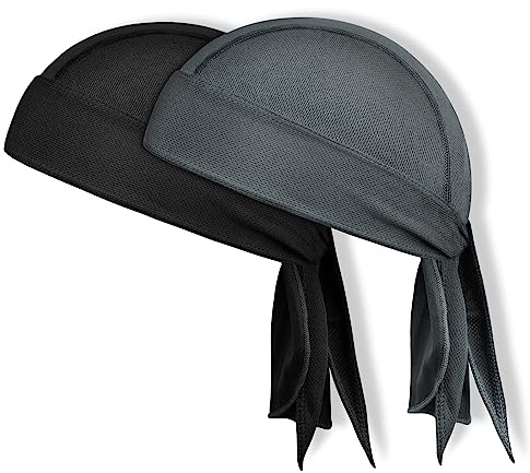AMFUN Cycling Bandana Cap, 2PCS Quick Dry Sports Bandana, UV Protection Skull Cap Under Helmet, Adjustable Pirate Headwear, Breathable Sports Headband, Bike Motorcycle Beanie Hat for Women Men