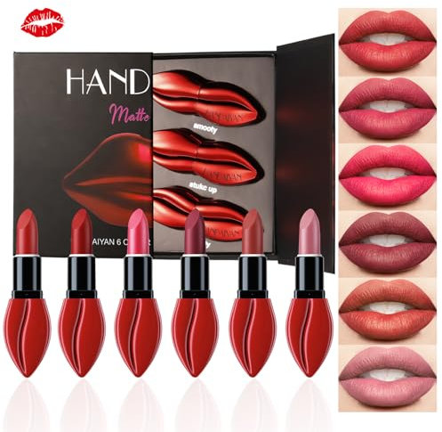 Desing Wish 6 Piezas Pintalabios Permanente Rojo Labiales Mate Larga Duracion Labial Lip Tint Gloss Stain Brillo Tinta Barra de Labios Tinte Labios Lipstick Set Kit Maquillaje Mujer Regalo Cumpleaño