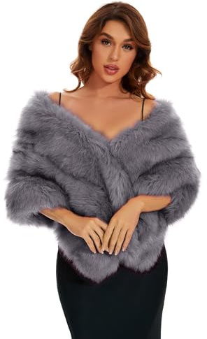 FlyGulls Luxuriöser Kunstfell-Schal, weißer Pelzmantel für Braut und Brautjungfern, Winter, Braut-Pelzumhang, schicker Kunstfell-Wickel für Hochzeit, Abend, Partykleider
