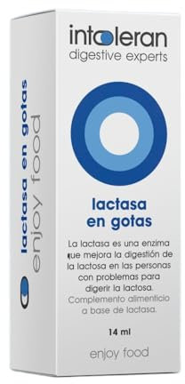 Intoleran Lattasi Gocce Enzima Digestivo - 14ml | Enzima Lattasi liquido per l'Intolleranza al Lattosio | Rende i prodotti lattiero-caseari privi di Lattosio | Vegano | Low FODMAP