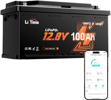 LiTime Batterie Lithium LiFePO4 12V 100Ah H190 avec Bluetooth pour Sièges de Camping-Car DIN H8 L5, 4000-15000 Cycles Profonds, BMS 100A, Énergie 1280Wh, Parfait pour Caravane RVs, Fourgons
