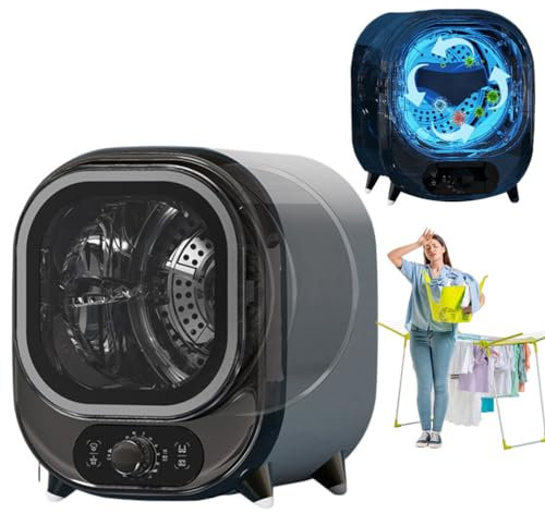 CHHMAELOVE Mini Electric Portable Clothes Dryer, 18L Capacity Compact Tumble Laundry Dryer with Stainless Steel Tub, 35dB, Dual Temperature-Controlled/Knob Control,BlueA