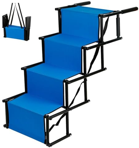 MENGDA Escalera plegable para perros, rampa para perros, para coche, plegable, protege las articulaciones, altura ajustable, ayuda a entrar perros hasta 75 kg (azul)