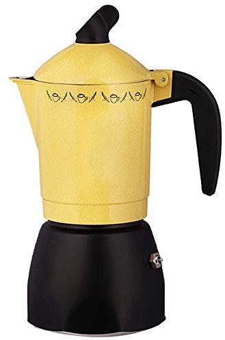 OQHAIR Mocha Pot Cafetera de Acero Inoxidable con Mango antiescaldado, cafetera para Estufa (Color: Plata, tamaño: 6 Tazas) (Amarillo 4 Tazas)