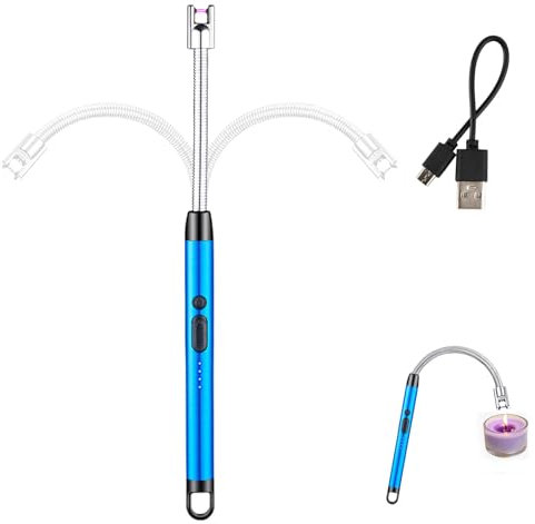 Accendino Elettrico Accendino Lungo per Candele Accendigas USB Ricaricabile con Indicatore della Batteria Accendino Arco Elettrico 360º Flessibile Accendino Lungo per Accendere Candele Stufe (Blu)