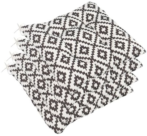 OHS Patio Chair Cushions Set of 4 Geometric, Water Resistant Garden Chair Cushion Outdoor Seat Pads Softy Comfy Cushions for Garden Furniture Bistro Chairs, Grey/White