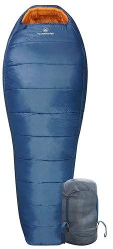 Mountainlodge 3-4 Seasons Blue Shingle Sleeping Bag 15℉ with Inner Pocket for Adult,Perfect for Backpacking,Traveling and Hiking,Including Free Compression Stuff Sack. (Right)