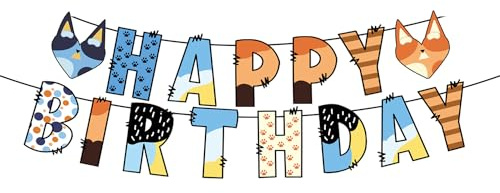 Buon Compleanno Banner,Blue Dog Striscione Buon Compleanno Colorato Happy Birthday Banner Festone per Decorazione Festa di Compleanno