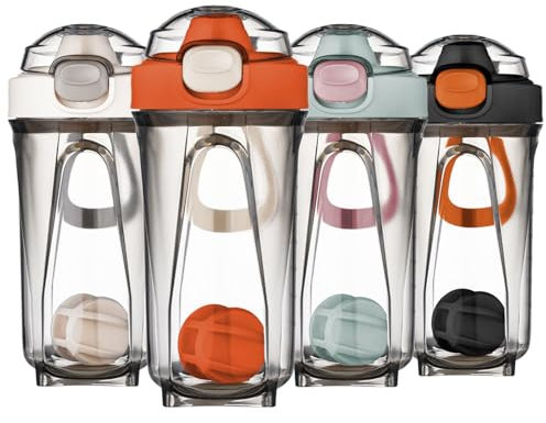 Mecmbj Shaker Proteinas, Botella Coctelera de 500 ml con Bola Batidora, Protein Shaker Bottle, Vaso Mezclador Proteinas con Asa para Batidos Cremosos en Polvo (naranja)