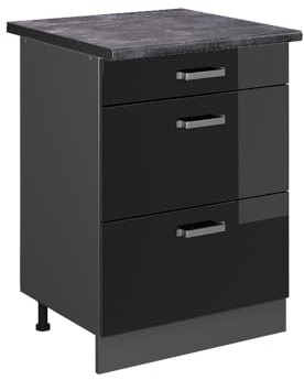 Vicco Küchenunterschrank R-Line, Schwarz Hochglanz, 60 cm
