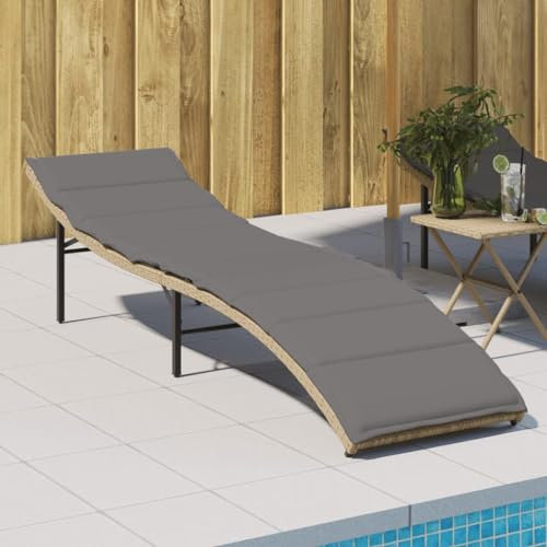 LAPOOH Sonnenliege mit Kissen Beige 55x199x50 cm Poly Rattan, Gartenliege, Liegestuhl, Sonnenstuhl, Sonneninsel Outdoor, Liegen, Gartenmöbel, Bäderliege, Relaxliege - 368249